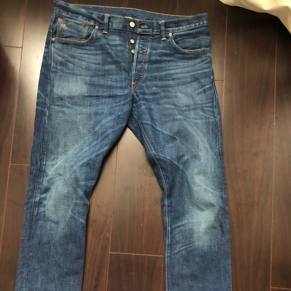 RRL Jeans Blue Grand Falls wash Distressed Denim - Picture 1 of 4